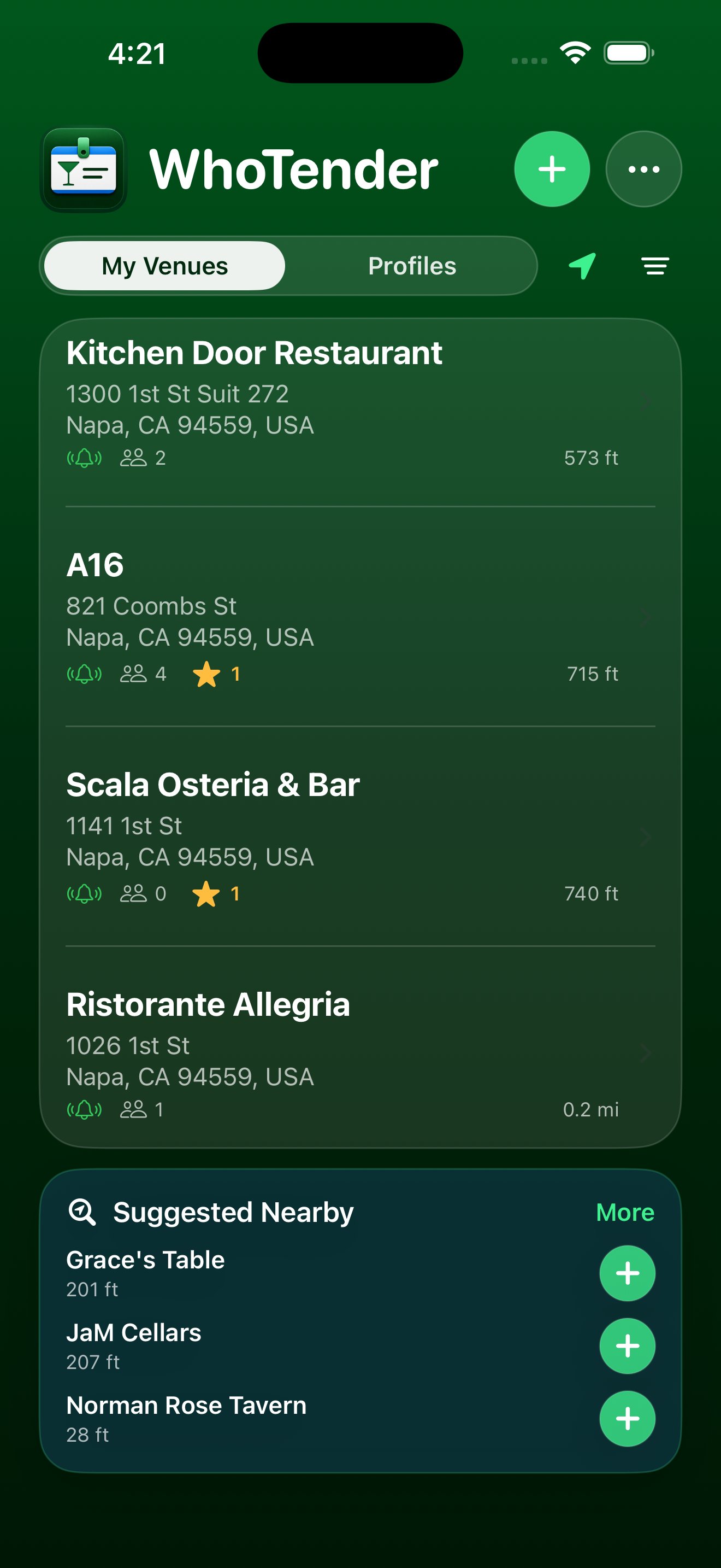My Venues list